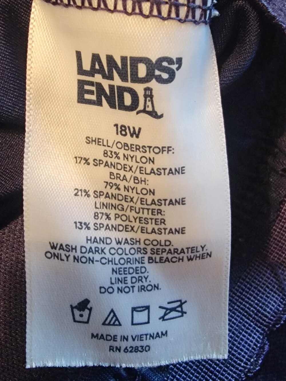 LANDS END Solid Navy Tankini Top, Shirring, Detachable Straps, Size 18W, NWOT - Picture 5 of 6